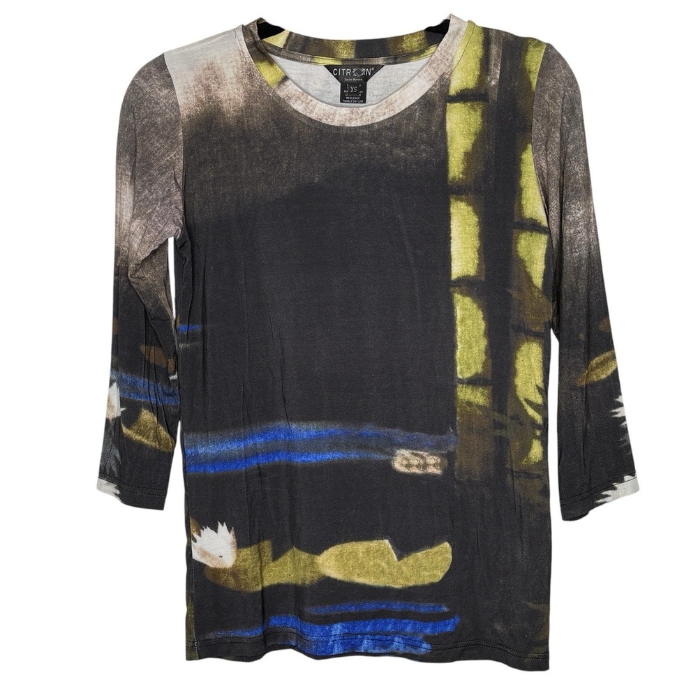 Citron Santa Monica Asian Art To Wear T Shirt Top XS Lilly Pads Crewneck Indie
